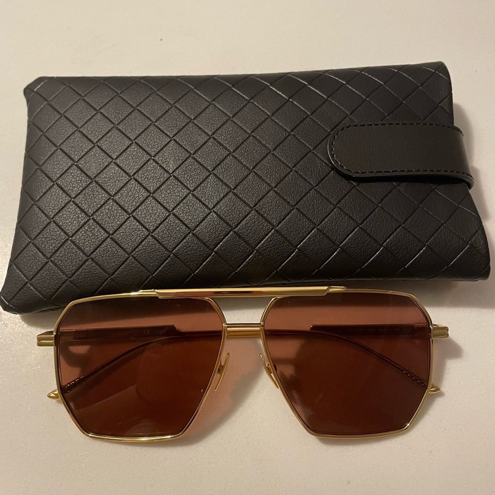 Bottega Veneta Trapizoid Sunglasses Brown/Gold